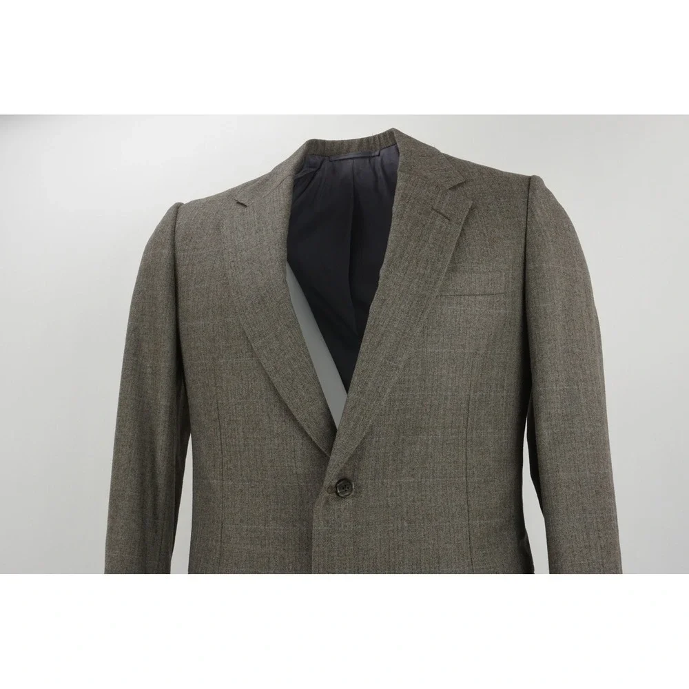 Vintage Hickey Freeman Mens 42L Brown Worsted Wool Herringbone Windowpane Blazer